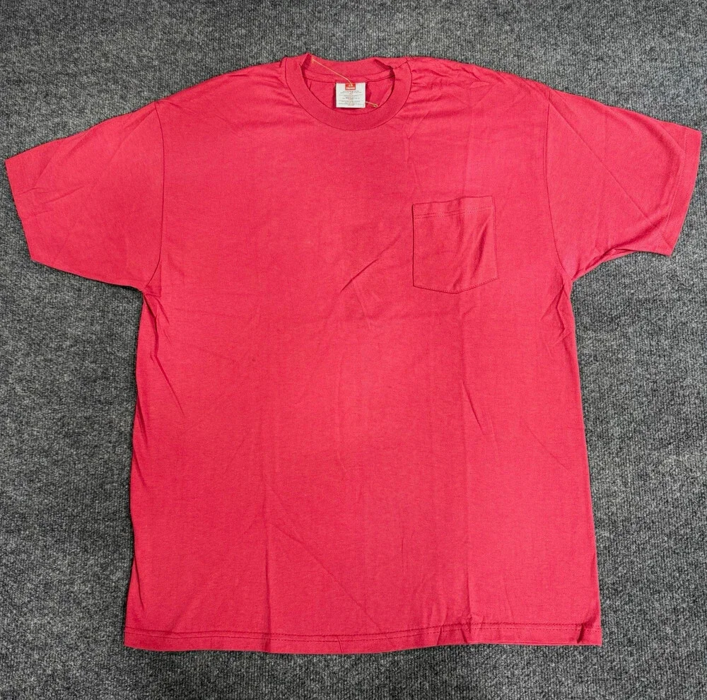 Hanes Mens Large Red Pocket T Shirt 100% Cotton Short Sleeve Crew Neck Basic Tee